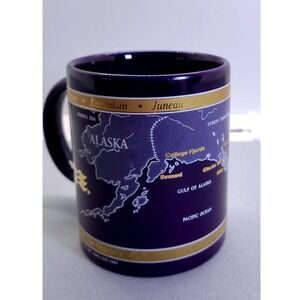 Vintage Princess Cruises Voyage‎ of the Glaciers Mug Alaska Map Cobalt Blue Gold